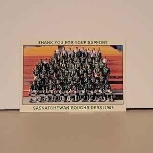 CFL 1987 Saskatchewan Roughriders Thank you for your support card